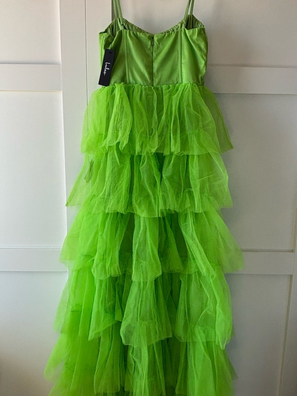 Neon Green Tiered Tulle Maxi Dress - Picture 4 of 5